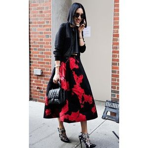 TIBI Paint Splatter Midi Full Skirt Red/Black